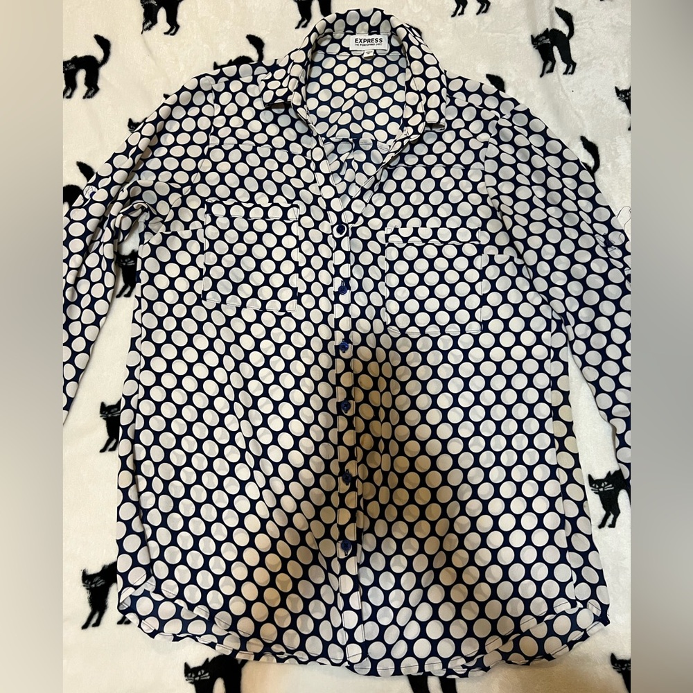 EXPRESS THE PORTOFINO SHIRT blue blouse with white polka dots